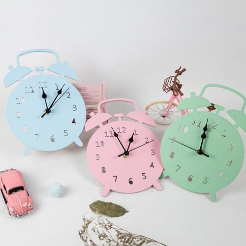New Nordic Home Style Wooden Pink Alarm Clock Wall Hanging Decoration Scandinaivan Style Wall Decor Nordic Style Kids Decoration