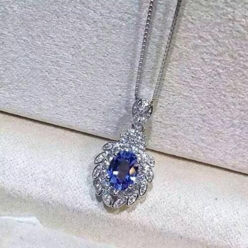 Natural blue tanzanite pendant S925 silver Natural gemstone Pendant Necklace trendy Luxury elegant fruit women gift jewelry