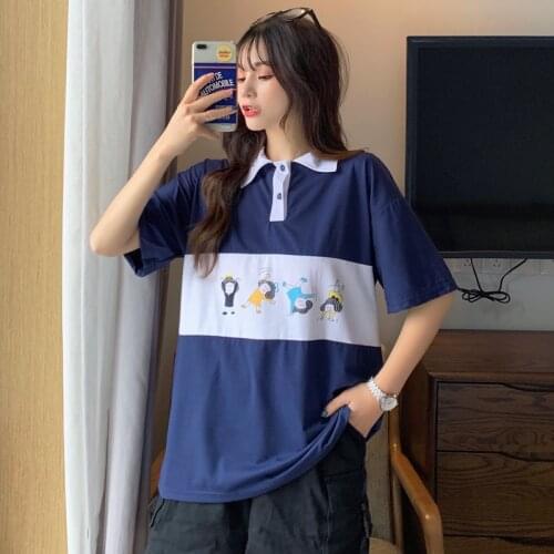Casual Loose Ins Print T-shirt Female Korean Harajuku Womens T-shirts Tops Japanese Kawaii Ladies Ulzzang Clothes For Women