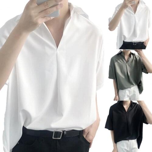 2021 Lapel Youth Pop Shirt men shirt summer short sleeve shirt polyester mens shirt casual Loose Lapel Boy Shirt summer Homme