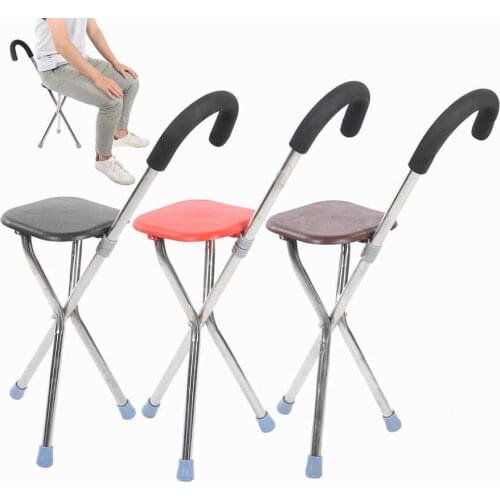 Folding Cane Stool Portable Walking Stick Chair Stainless Steel Elderly Crutch Stool Stainless Steel Cane Stool