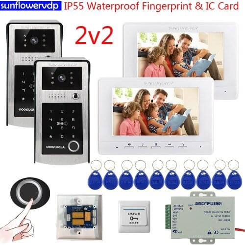 Intercom With Camera IP55 Waterproof Video Intercom Fingerprint IC Intercom For Apartment Video Doorbell + Electronic Door Lock