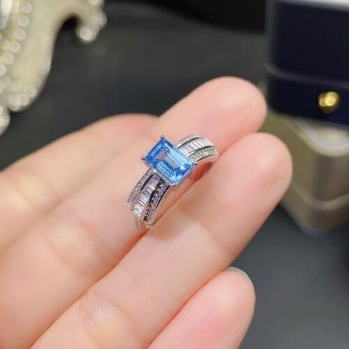 Jewelry Vintage Topaz Ring for Party Emerald Cut Topaz Silver Ring Solid 925 Topaz Jewelry Gift for Girl
