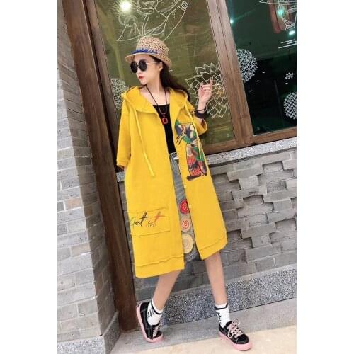 New Spring Animal Print Coat Woman 2020 Casual Letter Hooded Coat Women Half Sleeve Cardigan Coat Black Yellow