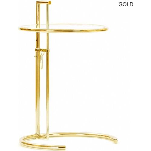 Modern Classic Design Gold Silver Stainless Steel Chromed Height Adjustable Glass Round Sofa Side Corner Coffee Tea Table 1PC