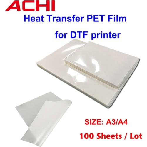 100 sheets A3 A4 size DTF printing inkjet heat transfer PET film sheets for T shirt clothing transfer A3 A4 PET Matte