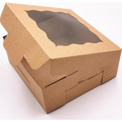 12PCS White Kraft Paper Color Bakery Cookie Cake Pies Boxes with Windows Package Decorative for Food Gifts Packaging Bag