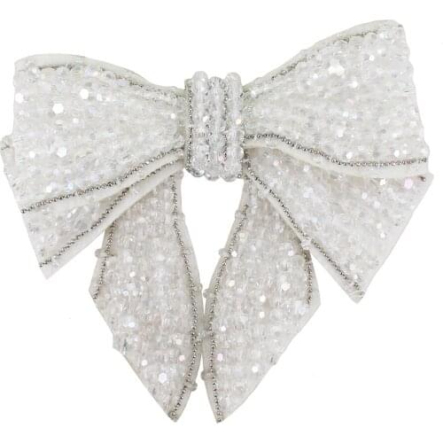 2pieces Beaded Bowknot Patches Applique Badges for DIY Clothes Collar Tie Shoes Brooches Headband Decorated