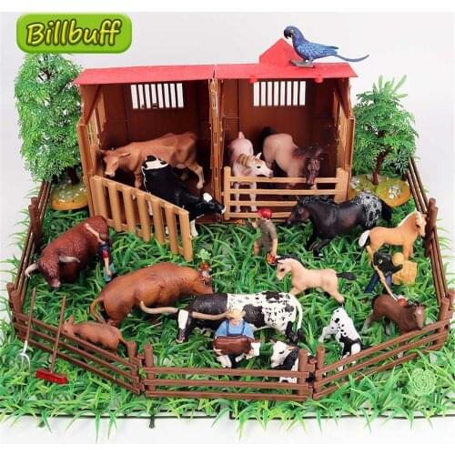 2021 Simulation Farm House ABS Wild Animals Poultry Dog Cow Figures Model Collection Cognition Educational Toy for Children Gift
