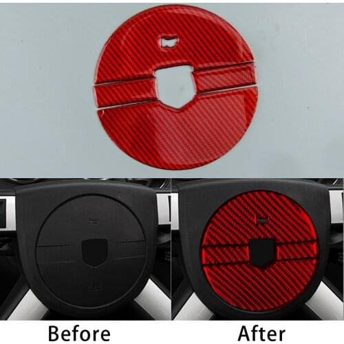 4pcs/Set Carbon Fiber Red Car Front Steering Wheel Logo Panel Cover Trim Fit for Dodge Challenger 2008 2009 2010