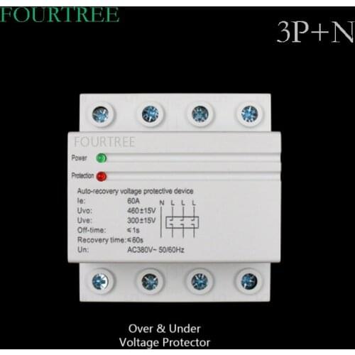 40A 63A 380V 3P+N Din Rail Self Recovery Automatic Reconnect Over & Under Voltage Lightening Protection Protective Relay Circuit
