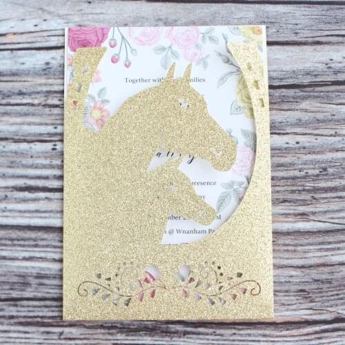 Glittery horse laser cut invitation card envelop birthday Quinceanera thanksgiving wedding card supply