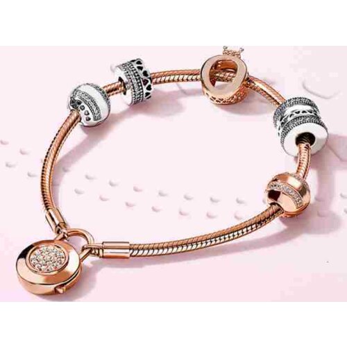 100% 925 silver sterling glitter Crown the charm pink hearts of the spacing charm clip Pan bracelet moments together