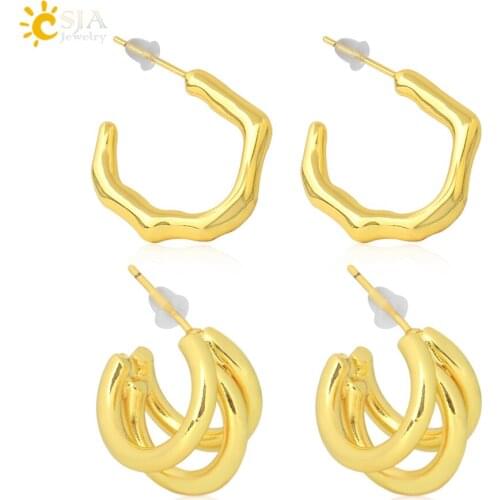 CSJA Punk Metal Heart Hoop Earrings Golden Round Geometirc Copper Earrings Ear Ring Hip Hop 2021 Novelty Minimalist Jewelry S784