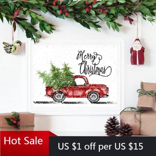 Retro Christmas Wall Decor Cartoon Truck Christmas Trees Prints Vintage Art Canvas Painting Poster Room Decoration Christmas Gif