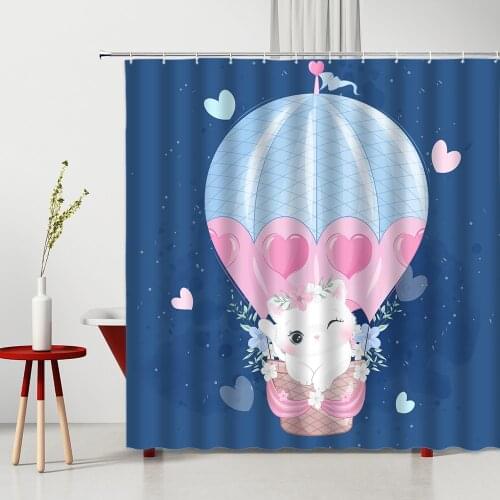 Girl Cute Cartoon Cat Waterproof Shower Curtains Bath Polyester Cartoon Bath Screen Printed Curtain For Bathroom Home Decor