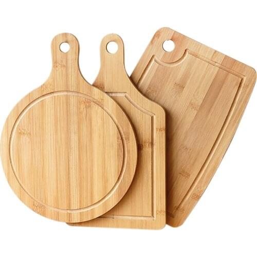 Bamboo Cutting Board for Kitchen, Pizza Fruit Board, Set of 3 Kitchen Chopping Board with Juice Groove and Large Handles