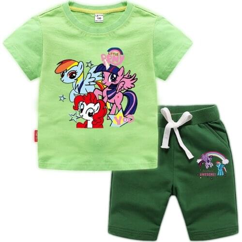 My Little Pony Casual Summer Children Clothes Sports Clothes For Baby Girl Boy Tshirts 2 Piece Set Kids Baby Clothing Set