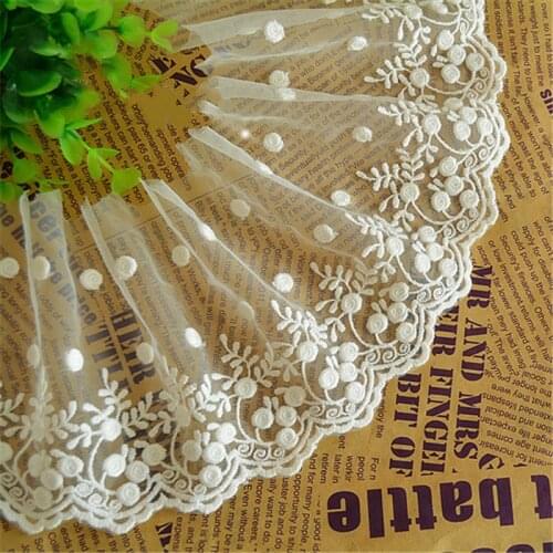 Exquisite Cotton Thread+Gauze Embroidery Lace Fabric Clothes Accessories Width 12.5cm 5Yds/lot