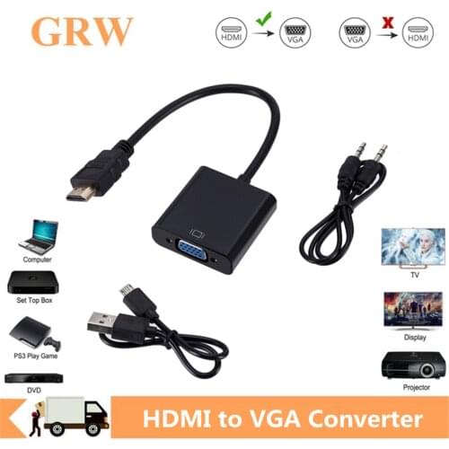 Grwibeou HDMI to VGA Cable Converter HDMI Male To VGA Female Converter Adapter Digital Analog HD 1080P For PC Laptop Tablet
