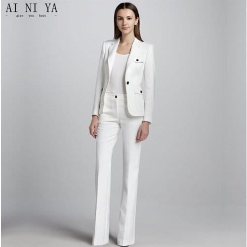White One Button Womens Business Work Suits Female Office Uniform Wedding Tuxedo Ladies Formal Trouser Suits 2 Piece Sets Blazer