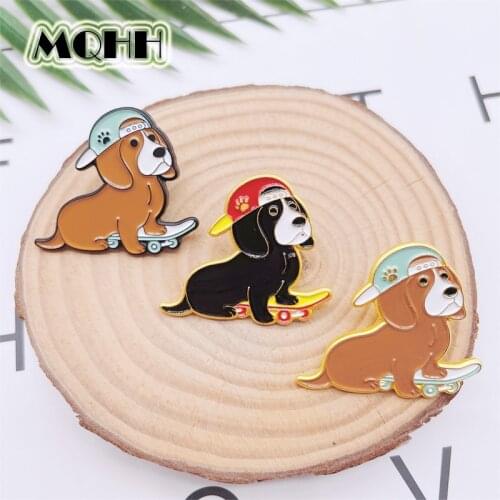 Cartoon Cute Fun Animals Enamel Pins Dogs Skateboarding Hats Playing Cool Alloy Brooches Badge Sweet Clothes Accessories Jewelry