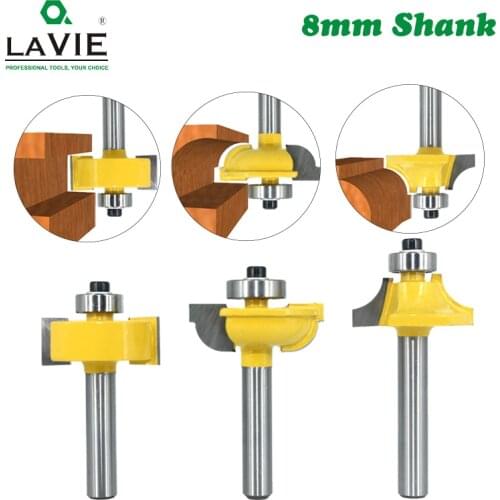 3pcs 8mm Shank Router Bits Set Beading Bit Round Over Bead Frame Door T V Shape Milling Cutter For Wood Power Tools 02125