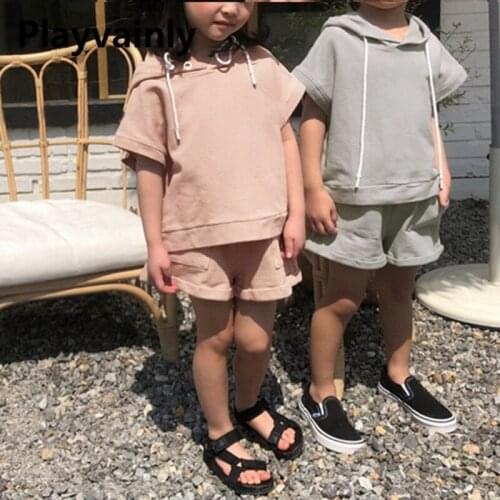 2021 New Boys Girls Sports Sets loose cotton Short Sleeve Hoodie+Shorts Leisure Outfit Children Clothing E100285