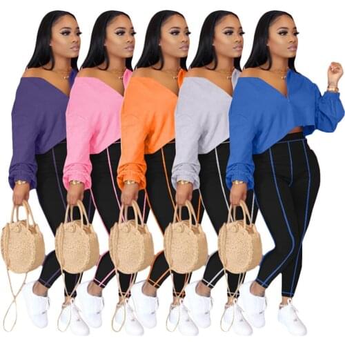 Fall Clothes for Women V Neck Long Sleeve Top and Pants 2 Piece Sets Womens Outfits Joggers Tracksuit Wholesale Dropshipping