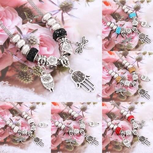 Owl Bergamot Dragonfly NecklaceJewelry 6 Colors Lobster Buckle Snake Chain Sweater chain Beaded Necklace Fit Jewelry Gift