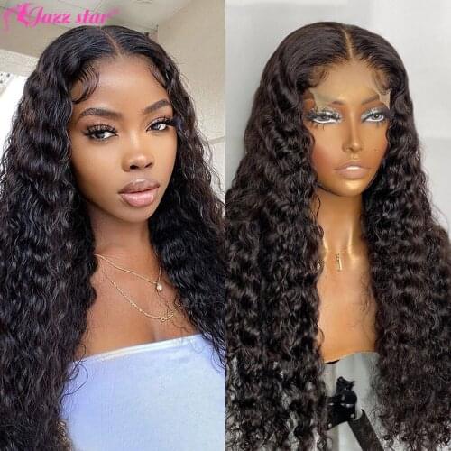 Brazilian 4X4 Lace Closure Wig Deep Wave Wig Human Hair Wigs Lace Wig Pre-Plucked With Baby Hair Jazz Star Non-Remy 150% density