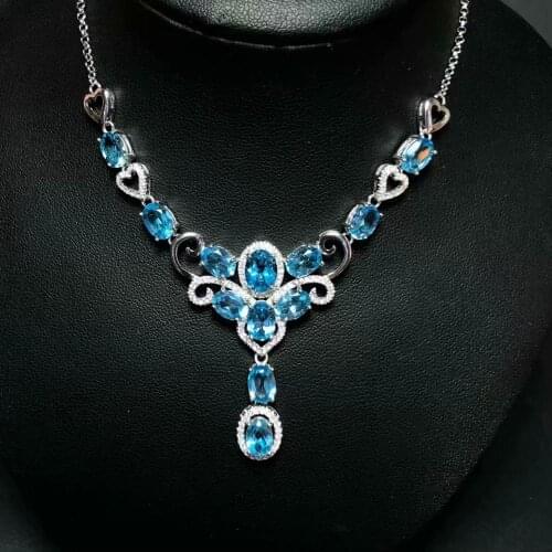 Noble elegant style blue topaz gemstone pendant for necklace for women luxury character jewelry girl ornament natural gem