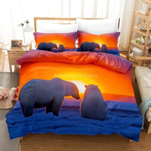 Lovely Polar Bear Bedding Set Animal Quilt Duvet Cover Sets Home Decor Bed Twin Single Queen King Size Fashion Scenery Sunset