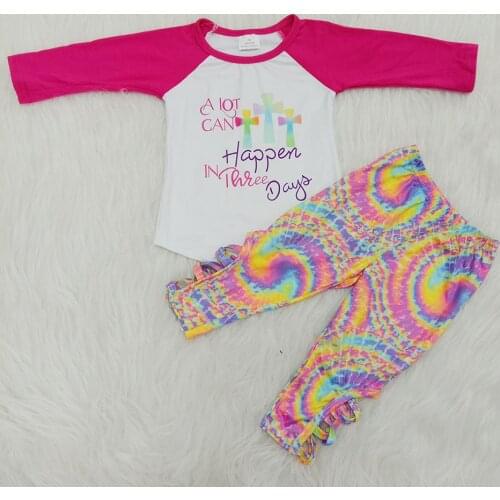 Wholesale boutique toddler girl clothes cross print top raglan shirt and leggings 2pcs set