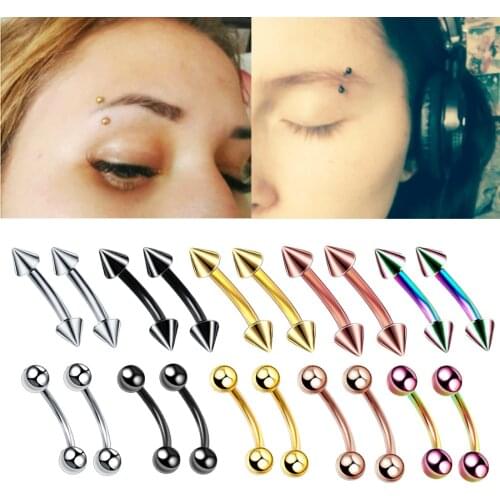 2PCS Surgical Steel Eyebrow Piercing Earring 16G Tongue Piercing Snake Eye Labret Lip Piercing Jewelry Curved Eyebrow Ring Lot