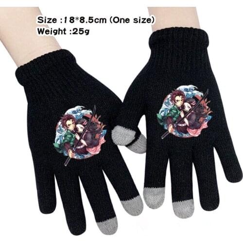 Anime Demon Slayer: Kimetsu no Yaiba Cartoon Knitted Gloves Men Winter Outdoor Handwear Warm Gloves Practical Gift