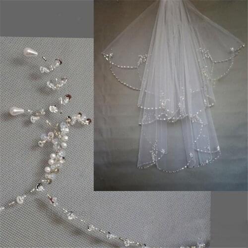 Beaded Unique Wedding Bridal Veil Free Shipping New Arrival 2T two layer white ivory Crystal Pearl Exquisit