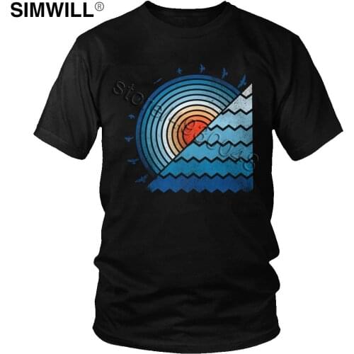 Vintage Sunset T Shirt Novelty Casual Pure Cotton Tees Shirt for Men Short Sleeve Round Neck Geometric T-Shirt Summer Tops