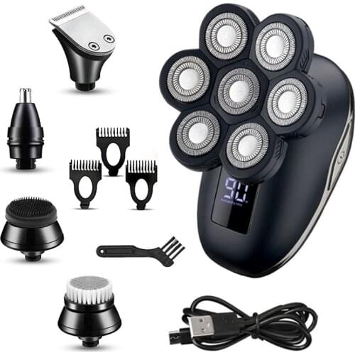 Waterproof seven blade shaving machine rechargeable beard bald electric shaver for men body hair trimmer grooming electric razor