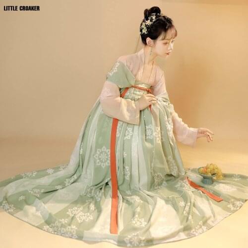 Restored Chinese Dress Girl Hanfu Womens One Piece Perforated Chest Tang Dynasty Spring/Summer Ancient Dress Cosplay Costume