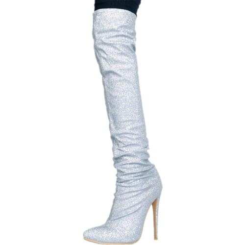 2018 Over The Knee Boots Winter Pointed Toe Warm Women Boots Lady Stretch Fabric Fashion Boots Big Size 34-43