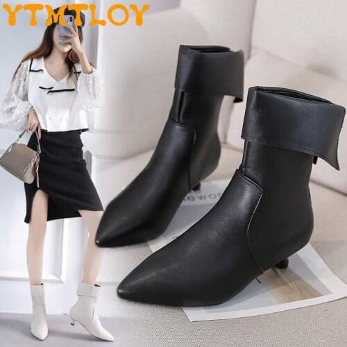 2021 spring and autumn new pointed toe all-match fashion back zipper stiletto elastic boots cat heel short tube womens boots