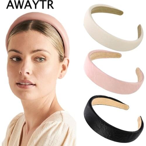 AWAYTR Candy Hairband Sponge Headband For Girls Women Wide Side Hair Band Pure Color Simple Hair Accessories All-Match Headband