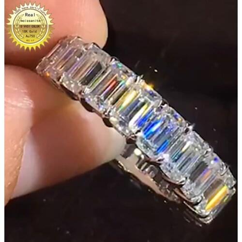 18K Au750 White Gold 0.3 Carat Each Women Ring DVVS Moissanite Diamonds Rectangle Wedding Party Engagement Anniversary Ring