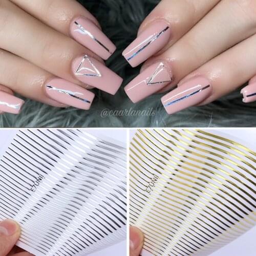 Gold Silver 3D Nail Sticker Straight Curved Line Stripe Transfer Decals French Design Art Decal Self-adhensive Paper Decor