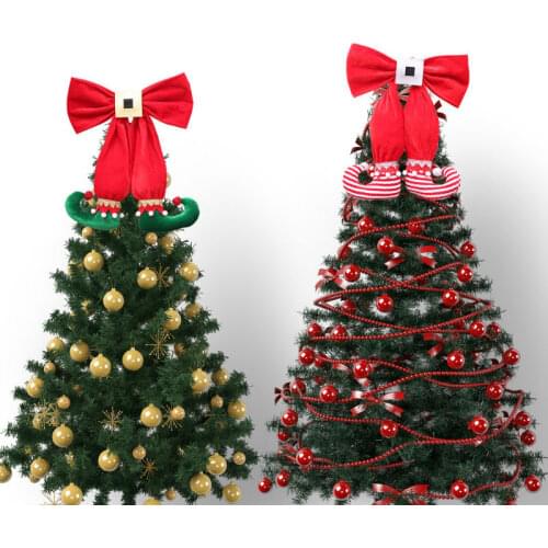 1pc New Christmas Bowknot Top Decoration of Christmas Tree New Year Party Ornaments For Home Hotel Market School High Quality