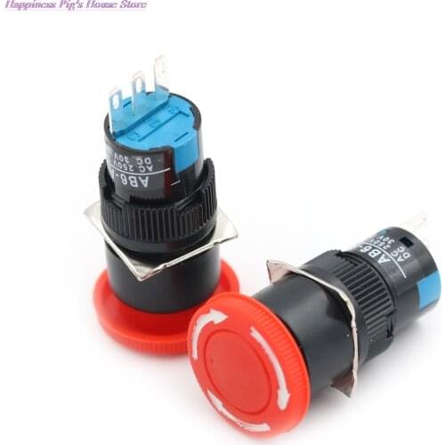 2pcs 16mm AC 250V 5A Switch Equipment Lift Elevator Latching Self Lock Red Mushroom Cap Emergency Stop Push Button Switch