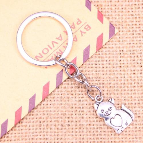20pcs New Fashion Keychain 21x14mm cat heart Pendants DIY Men Jewelry Car Key Chain Ring Holder Souvenir For Gift