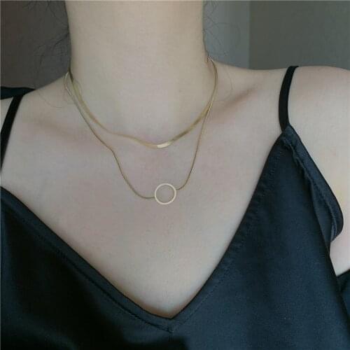 2020 Punk Titanium Snake Chain Chokers Necklaces for Women Hiphop jewelry ins Metal Circle Pendant Necklace Chunky Bijoux