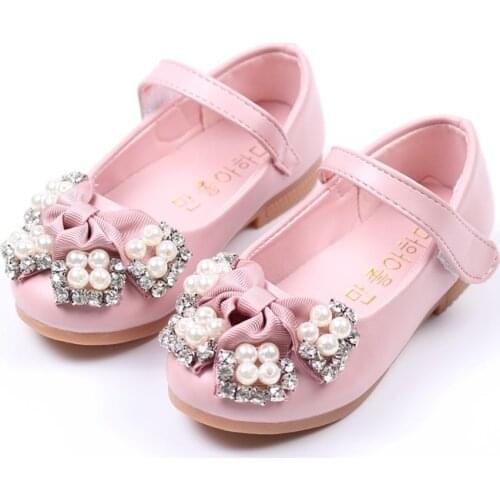 Fashion Rhinestones Bow Girls School Shoes For Kids Leather Bead Shoes For Toddler Baby Party Shoe 1 2 3 4 5 6 7 8 9 10 11 Year